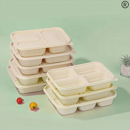 一次性餐盒饭盒玉米淀粉环保可降解外卖打包盒三格4格5格分格餐盒 - 图1
