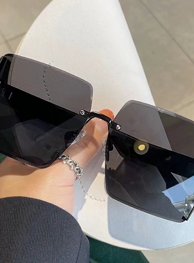2026新款无框太阳镜女切边驾驶遮阳镜大框显瘦防紫外线时尚圆脸