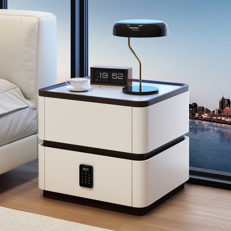 意式极简实木床头柜轻奢高级感现代简约密码锁家用卧室小型床边柜,淘宝优惠券,粉丝福利购,淘宝优惠卷