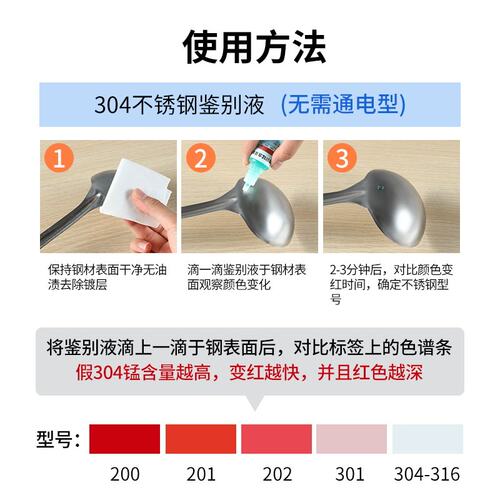 304不锈钢检测液鉴别试剂识别化验药水锰食品级316测试识别鉴定剂 - 图1