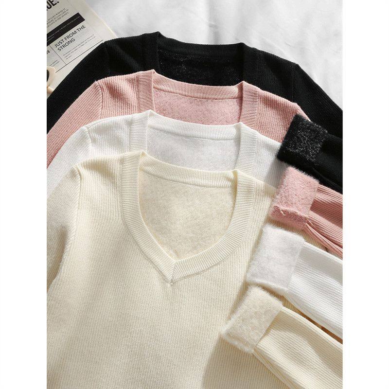 针织衫V领大码内搭打底女2025秋冬新款毛衣长袖加绒加厚保暖上衣,淘宝优惠券,粉丝福利购,淘宝优惠卷