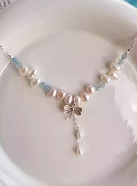 轻舞蜻蜓~复古巴洛克珍珠吊坠项链女2024夏新款小众vintage锁骨链