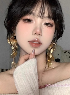 夸张流苏花朵耳环个性欧美金色圆脸耳夹耳坠小众气质轻奢新娘耳饰