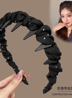 发箍缎面带齿女显脸高颅头箍发卡压发防滑头饰不勒头黑色繁星蓬松