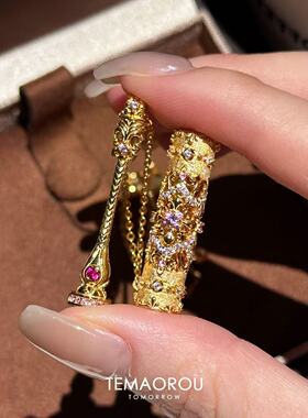 重工货!中古vintage国风金色魔法棒权杖项链小众轻奢高级锁骨链