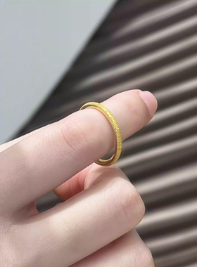 沙金戒指素圈2025新款爆款女轻奢高级感女士旺财尾戒钛钢
