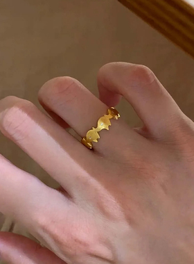 法式拉丝吉象点钻戒指高级感小众设计独特点钻轻奢指环开口可调节