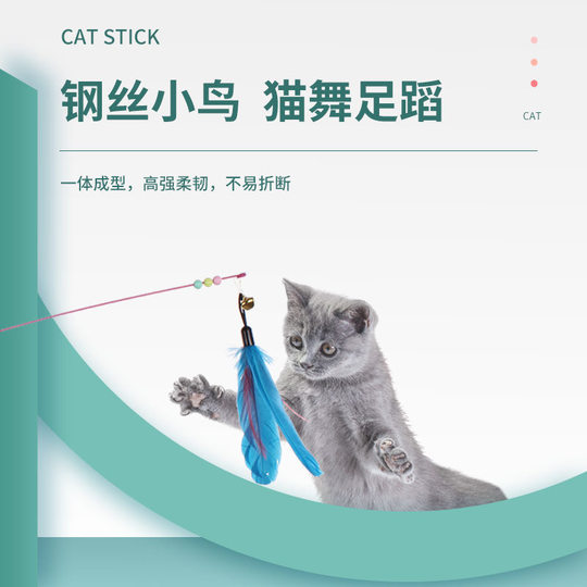 Cat stick bell feather toy wire extra long supplies