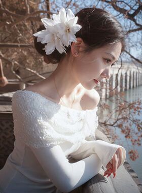 超仙清冷感白色百合发卡仿真花朵发夹女旅游氛围感侧边夹头花发饰