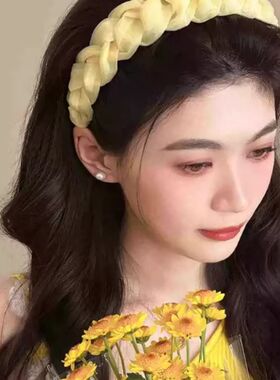 黄色奶油高颅顶发箍女多巴胺宽边洗脸头箍2025新款氛围感甜美发饰
