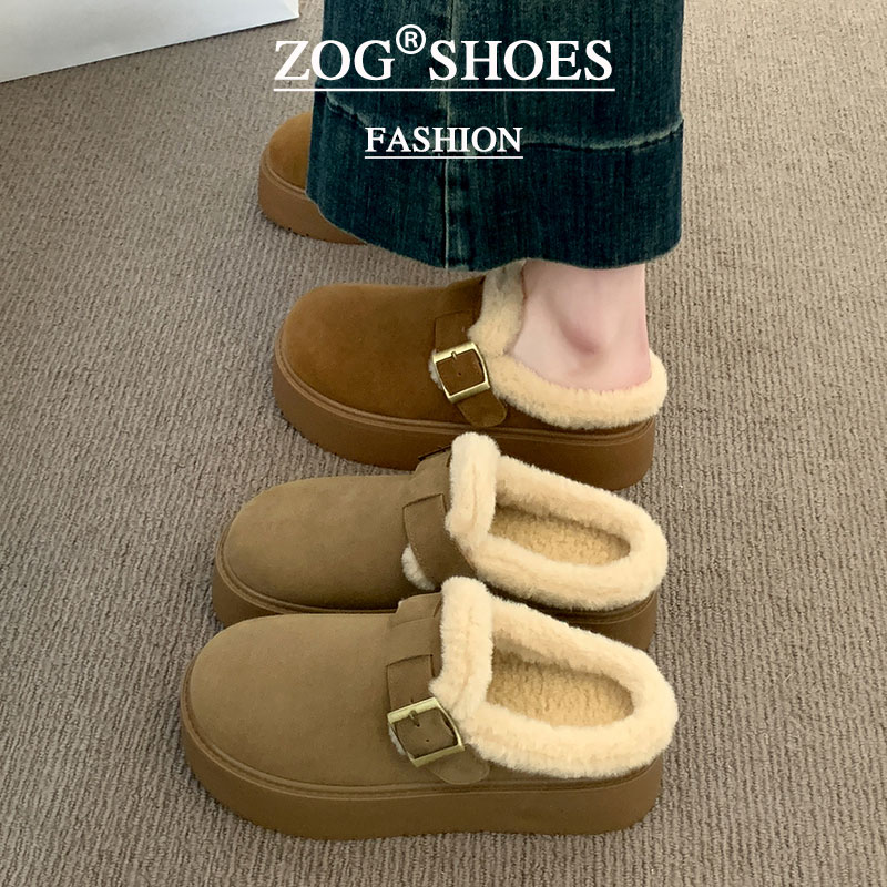 毛毛拖鞋女2025新款秋冬加绒包头棉拖鞋厚底勃肯半拖雪地靴女毛绒 - 图3