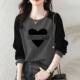 100% cotton long-sleeved T-shirt tops for women, autumn and winter Korean style loose fit to cover the flesh and look slimming, pullover outer wear, spliced thin sweatshirt E