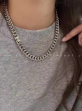 基础百搭卫衣古巴项链嘻哈男女潮酷钛钢链情侣简约毛衣链锁骨链子