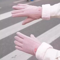 女士德绒秋冬季户外保暖防寒加绒骑行手套可触屏防滑耐磨运动手套