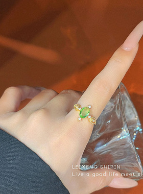 复古仿橄榄石椭圆戒指女ins风小众高级感指环轻奢时尚气质食指戒