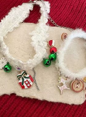 圣诞节雪花铃铛毛绒choker项链女小众设计锁骨链脖颈链项圈新品