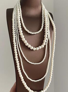 Vintage古着 时尚多层流苏串珠项链新款气质高级感设计层次锁骨链