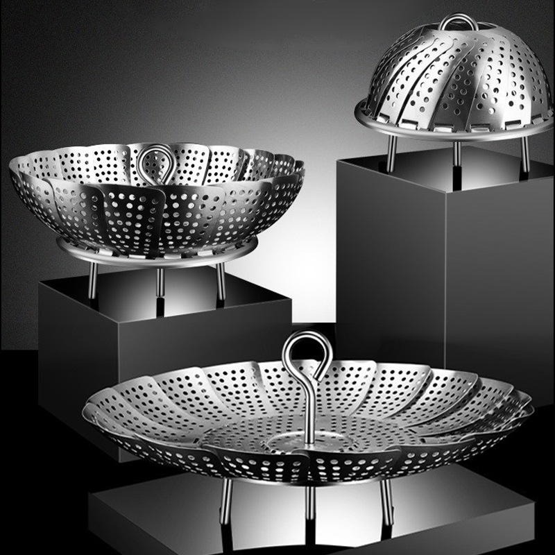 折叠304不锈钢蒸笼架蒸屉厨房加厚蒸锅篦子隔水架多功能伸缩蒸架 - 图3