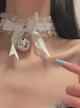 蕾丝蝴蝶结铃铛项链女项圈配饰