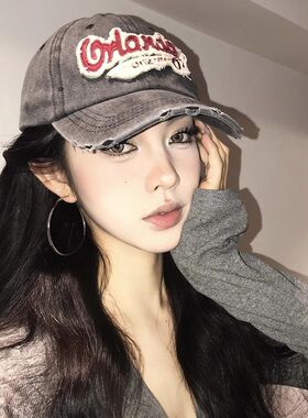 美式复古做旧水洗字母牛仔棒球帽