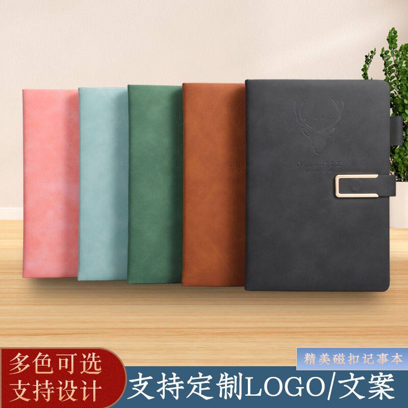 笔记本子a5高档皮面本鹿头本大学生商务办公笔记本软皮记事本简约工作会议记录本日记本软皮面本子封面内页