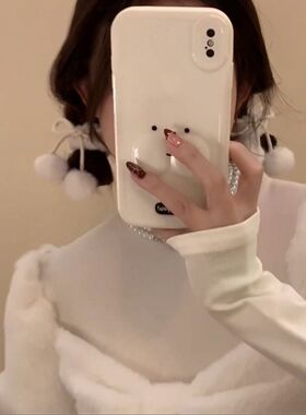 感白色毛绒绒蝴蝶结球球发圈女樱桃丸子头双马尾发绳旅游短发固定