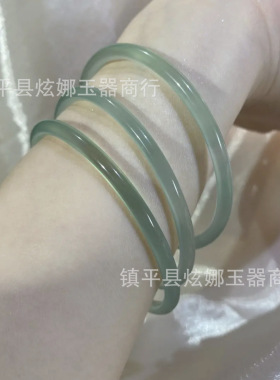 只此青绿淡雅手镯女油青色冰种手镯文艺复古玉镯叮当镯中国风手环