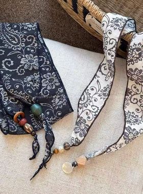 2025腰果新款丝巾咖色项链花果独特设计围脖毛衣配饰简约气质