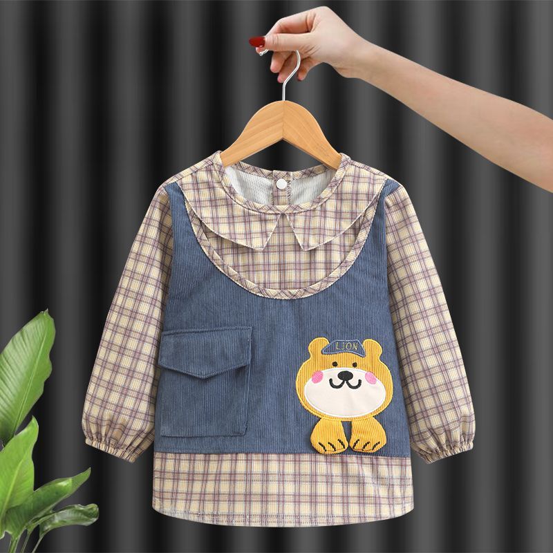 Children's smock, baby thick waterproof and anti-dirty eating bib, autumn and winter cute outer apron, baby boy and girl protective clothing