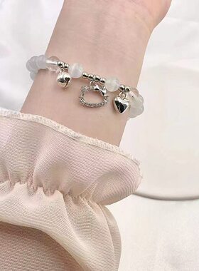 网红爆款可爱猫爱心铃铛手链女小众设计ins送闺蜜礼物姐妹学生手