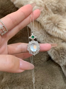 新中式满钻冰透魔镜小吊坠项链女