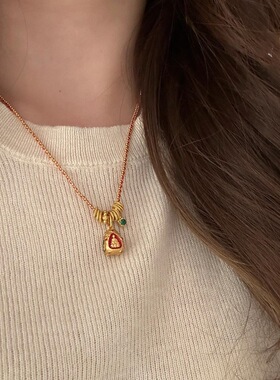 925复古新中式珐琅编织四面佛红绳彩色项链时尚时尚设计感锁骨链