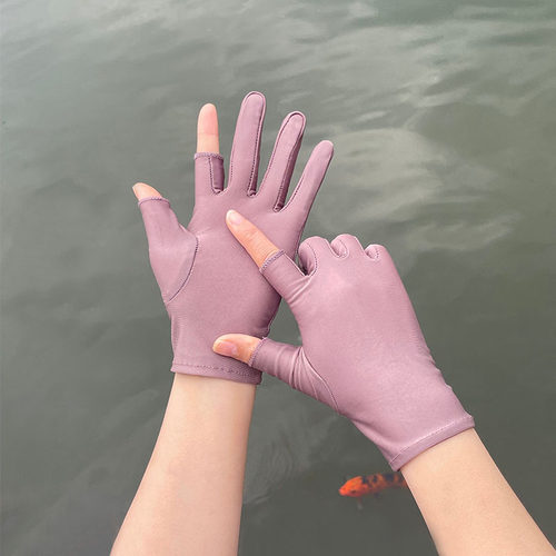 手套防晒薄款女冰丝春夏季漏半截露二指手工活采摘茶下地骑行露指 - 图0