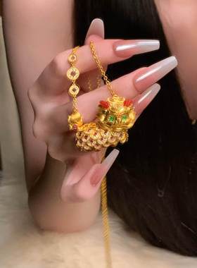 【瑞麟纳福】镂空麒麟项链红绿点睛花丝国潮招财神兽新年毛衣链新