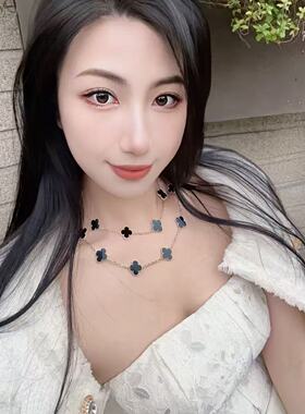 社交无压力顶级高定品质蝴蝶项链花朵十花四叶草项链蓝红和玛瑙