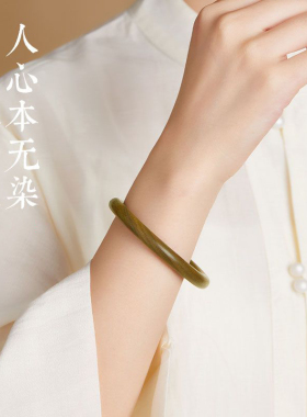 天然檀木手镯绿檀中式文玩饰品实心木质圆条镯子女士首饰国风礼物