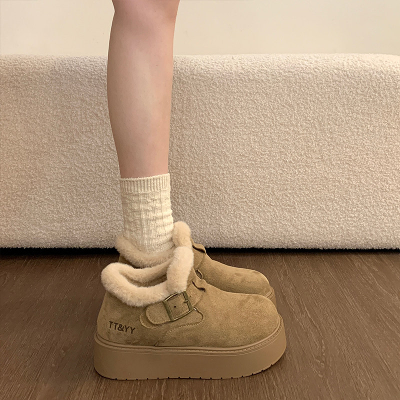 厚底加绒全包勃肯鞋高帮女鞋子2025冬季新款乐福鞋雪地靴毛毛棉鞋,淘宝优惠券,粉丝福利购,淘宝优惠卷
