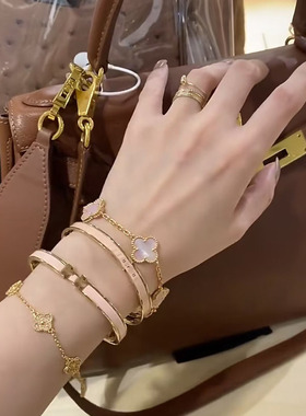 2026新款四叶草玛瑙石五花手链女轻奢高级感18K玫瑰金白金色手串