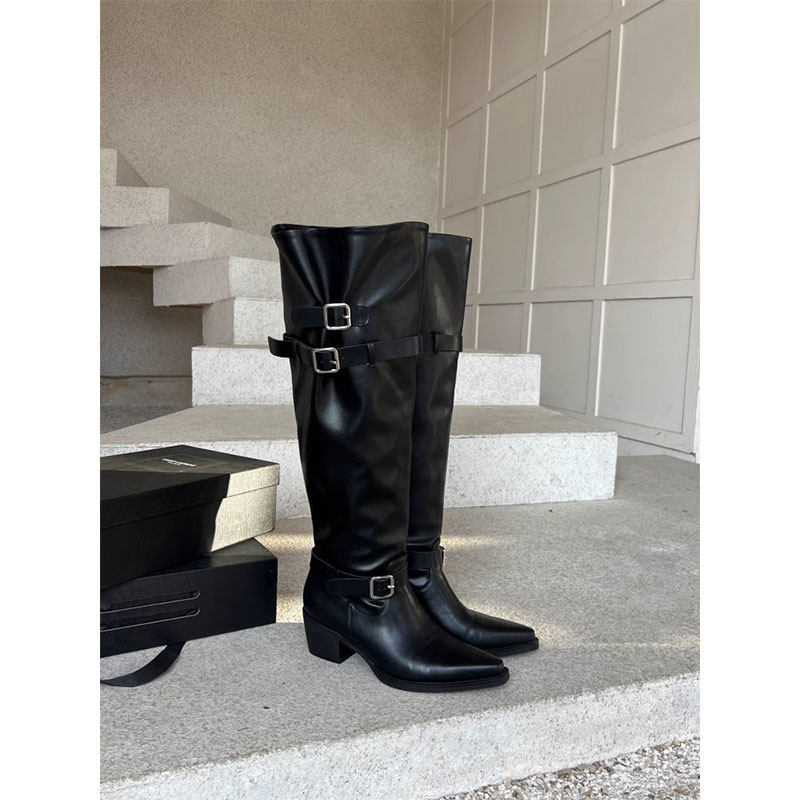 2025秋冬新款大筒围堆堆靴尖头高筒骑士靴辣妹长靴黑色羊皮防滑,淘宝优惠券,粉丝福利购,淘宝优惠卷