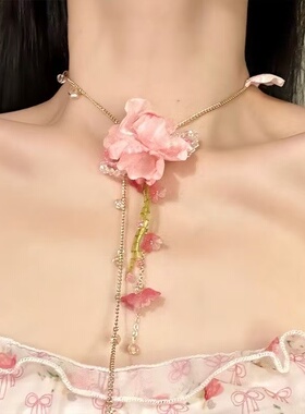春日花园【花枝晓】甜美花朵粉色串珠项链小众高级感锁骨链颈链女