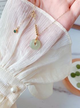 14k包金和田玉珠项链女平安扣吊坠锁骨链玉石小众设计感ins冷淡风