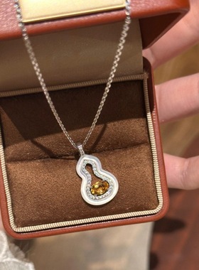 925法式轻奢复古新中式白贝黄钻葫芦项链镂空精致国潮福禄