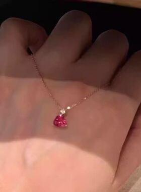 悬挂红色爱心点钻项链轻奢小众精致简约百搭可爱甜美设计锁骨链