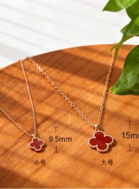 卡洛赫红色幸运四叶草项链女纯银镀18k金色锁骨链轻奢新款锁骨链