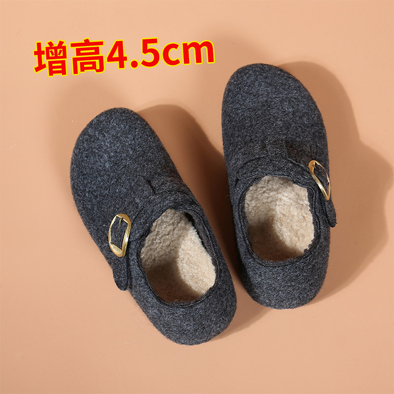 冬季加绒内增高5cm勃肯鞋女鞋2025新款厚底保暖毛呢豆豆鞋棉鞋子,淘宝优惠券,粉丝福利购,淘宝优惠卷
