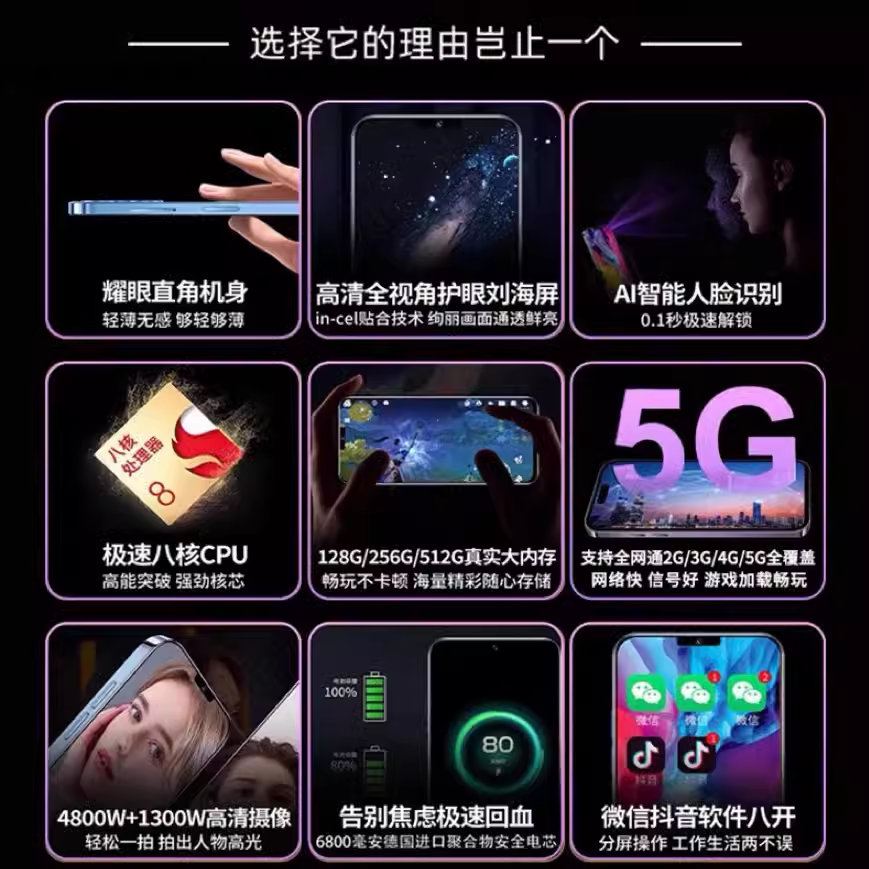 16G+512G官方旗舰正品2024全新i15ProMax电竞游戏智能手机5G全网通千元学生价超薄6.8寸八核双卡14老人备用机 - 图1