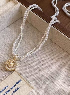 八芒星吊坠缠绕珍珠项链高级感轻奢小众颈链锁骨链毛衣链配饰女