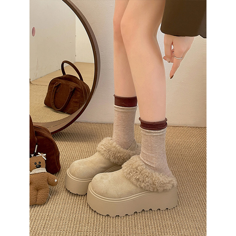 白色复古厚底加绒毛毛雪地靴女款2025新款冬季加厚保暖勃肯棉鞋子 - 图2