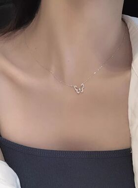 银色蝴蝶项链女轻奢小众高级冷淡风轻奢镀银锁骨链2026新款送女友