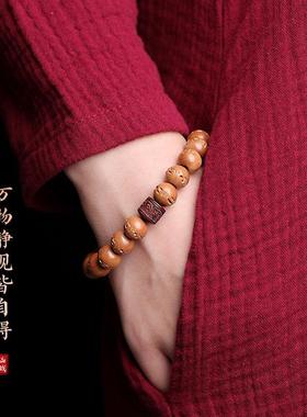 桃木手串手链男女饰品原木肥城正宗印度小叶紫檀珠子佛珠平安如意